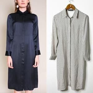 Jenni Kayne Silk Satin Button Front Shirt Dress Printed Cream Womens Size S